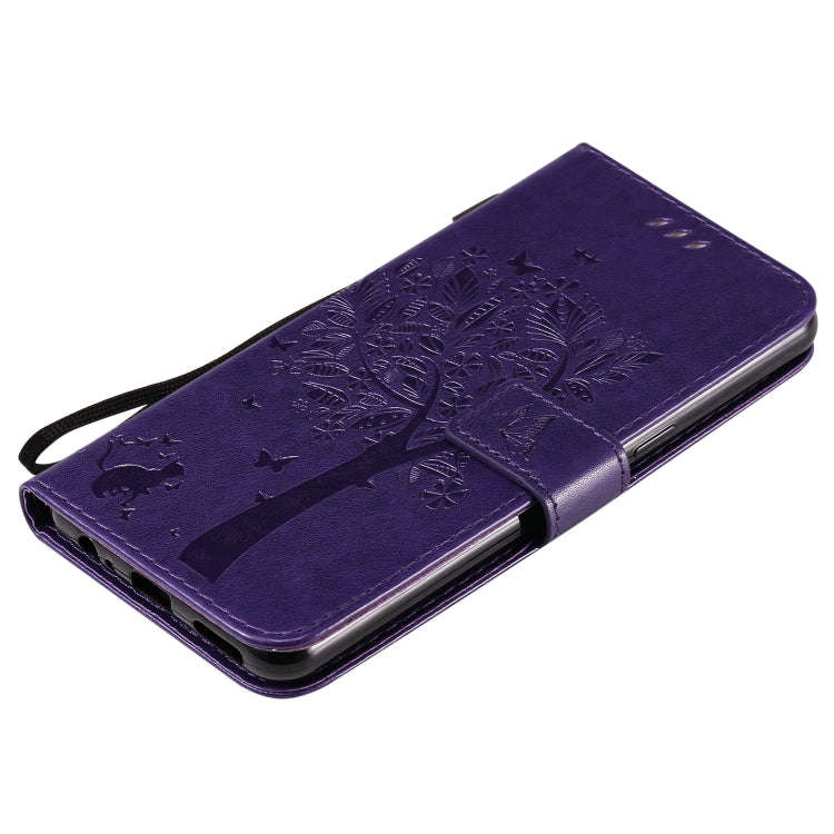 For LG K50S Tree & Cat Embossed Pattern Horizontal Flip Leather Case with Holder & Card Slots & W...