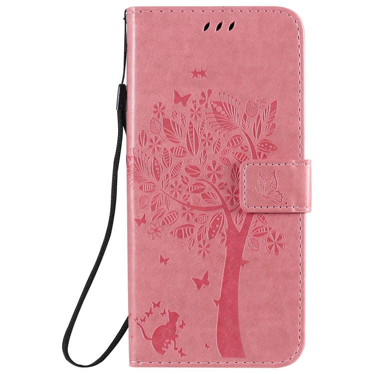 For LG K50S Tree & Cat Embossed Pattern Horizontal Flip Leather Case with Holder & Card Slots & W...