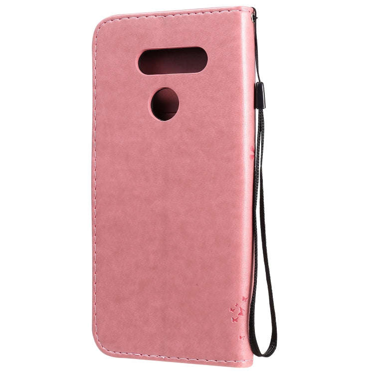 For LG K50S Tree & Cat Embossed Pattern Horizontal Flip Leather Case with Holder & Card Slots & W...