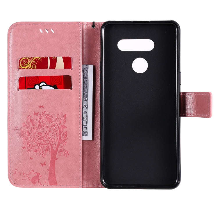 For LG K50S Tree & Cat Embossed Pattern Horizontal Flip Leather Case with Holder & Card Slots & W...