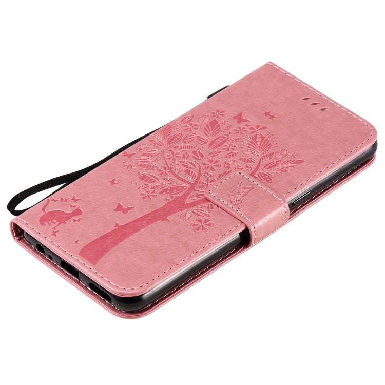 For LG K50S Tree & Cat Embossed Pattern Horizontal Flip Leather Case with Holder & Card Slots & W...