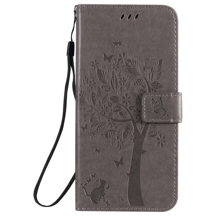 For LG K50S Tree & Cat Embossed Pattern Horizontal Flip Leather Case with Holder & Card Slots & W...