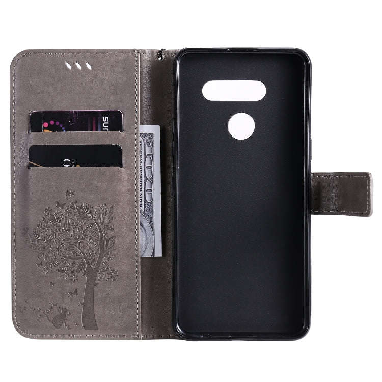 For LG K50S Tree & Cat Embossed Pattern Horizontal Flip Leather Case with Holder & Card Slots & W...