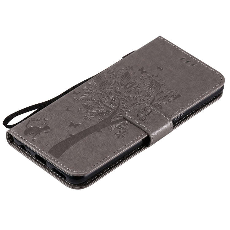 For LG K50S Tree & Cat Embossed Pattern Horizontal Flip Leather Case with Holder & Card Slots & W...