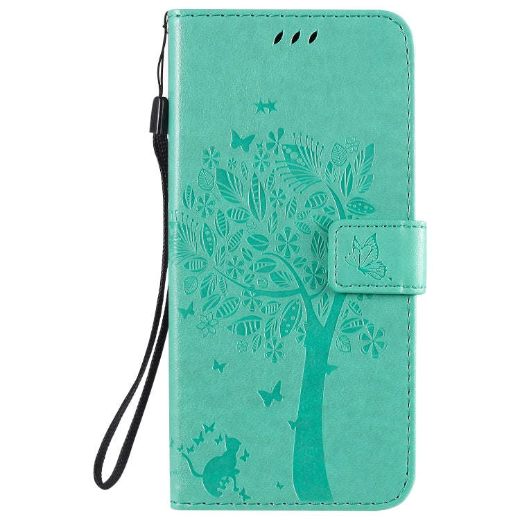 For LG K51 Tree & Cat Embossed Pattern Horizontal Flip Leather Case with Holder & Card Slots & Wa...