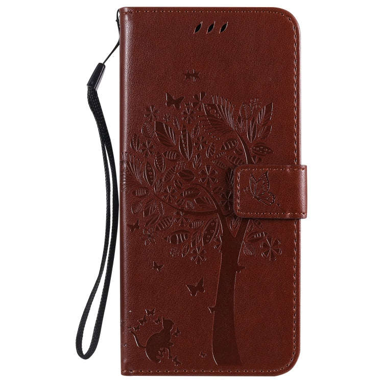 For LG K51 Tree & Cat Embossed Pattern Horizontal Flip Leather Case with Holder & Card Slots & Wa...