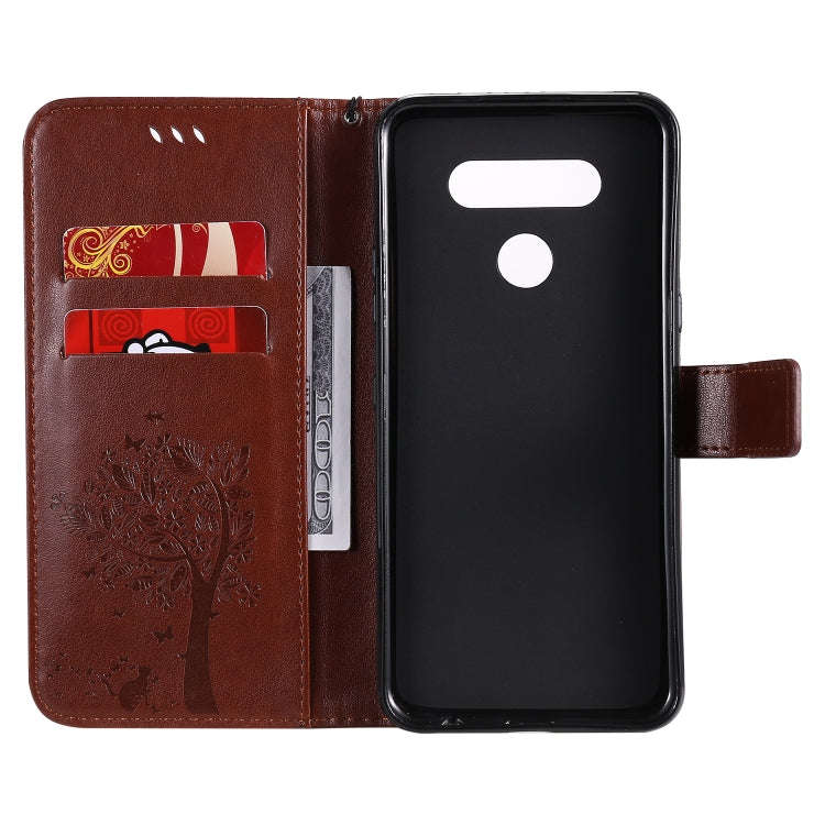 For LG K51 Tree & Cat Embossed Pattern Horizontal Flip Leather Case with Holder & Card Slots & Wa...