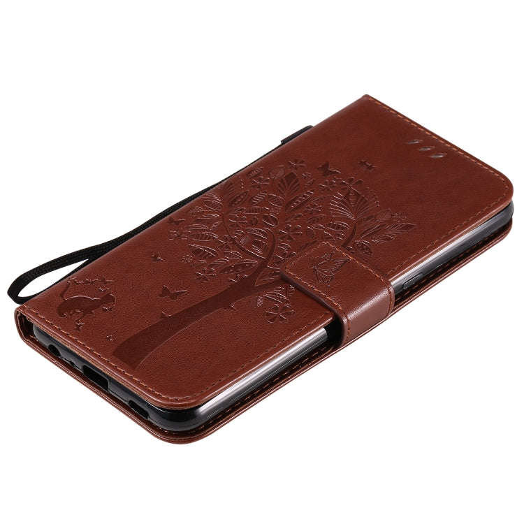 For LG K51 Tree & Cat Embossed Pattern Horizontal Flip Leather Case with Holder & Card Slots & Wa...
