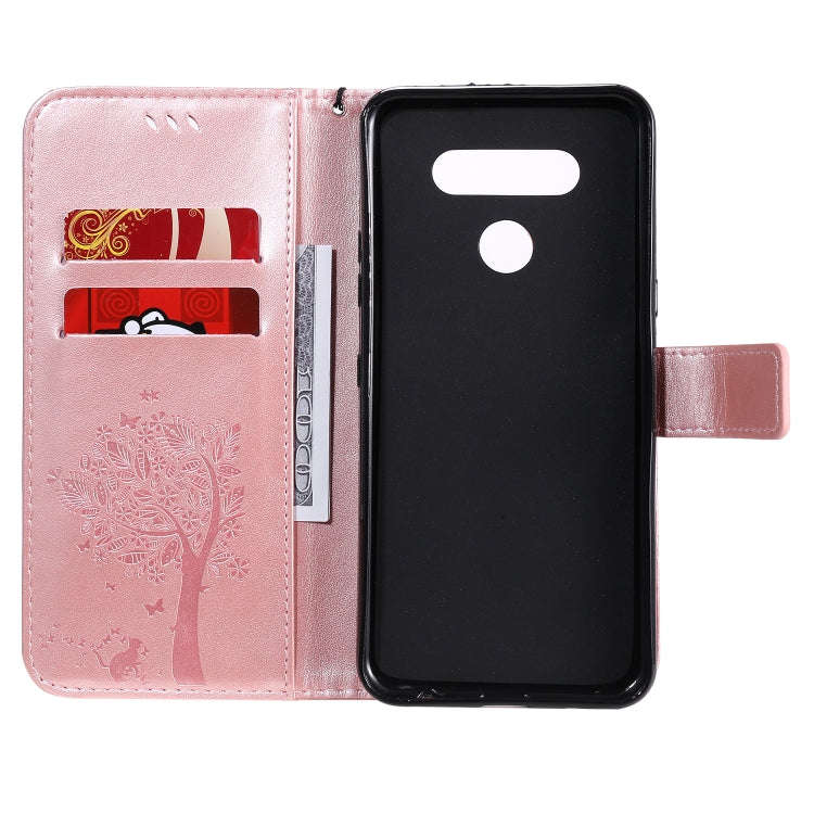 For LG K51 Tree & Cat Embossed Pattern Horizontal Flip Leather Case with Holder & Card Slots & Wa...