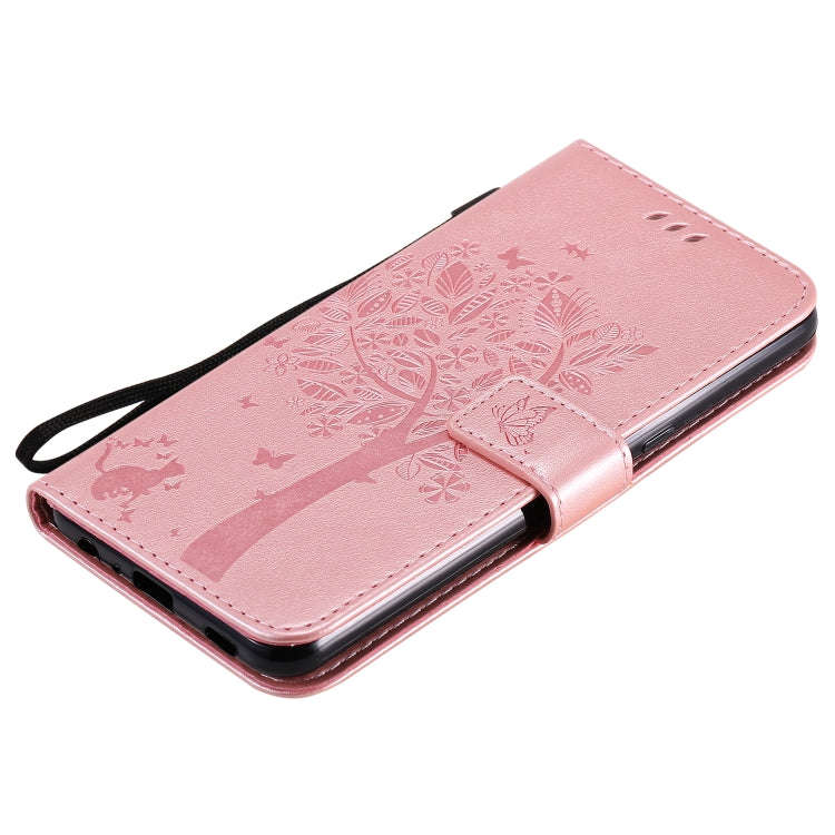For LG K51 Tree & Cat Embossed Pattern Horizontal Flip Leather Case with Holder & Card Slots & Wa...