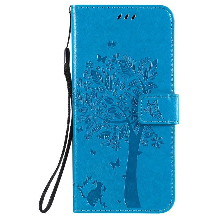 For LG K51 Tree & Cat Embossed Pattern Horizontal Flip Leather Case with Holder & Card Slots & Wa...
