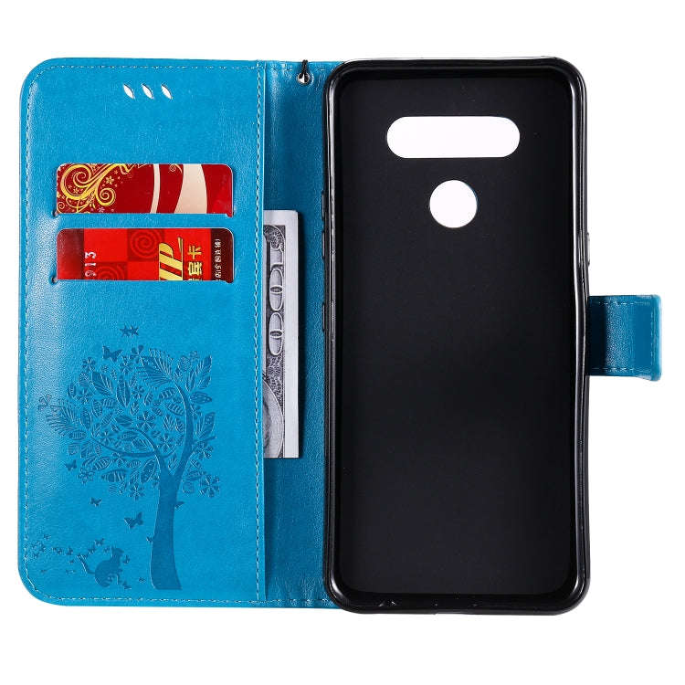 For LG K51 Tree & Cat Embossed Pattern Horizontal Flip Leather Case with Holder & Card Slots & Wa...