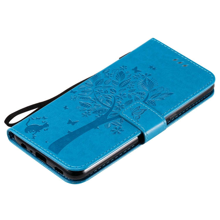 For LG K51 Tree & Cat Embossed Pattern Horizontal Flip Leather Case with Holder & Card Slots & Wa...