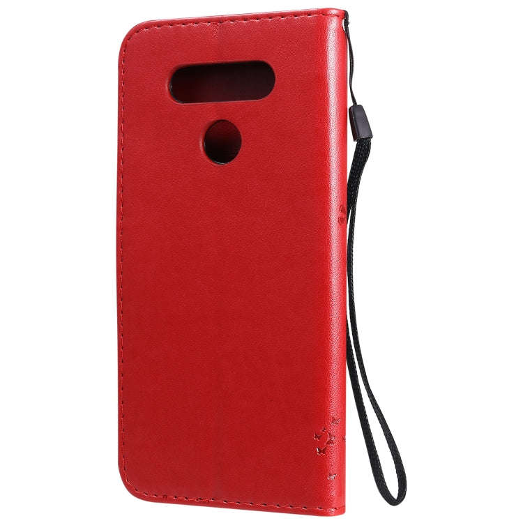 For LG K51 Tree & Cat Embossed Pattern Horizontal Flip Leather Case with Holder & Card Slots & Wa...
