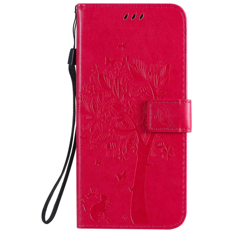 For LG K51 Tree & Cat Embossed Pattern Horizontal Flip Leather Case with Holder & Card Slots & Wa...