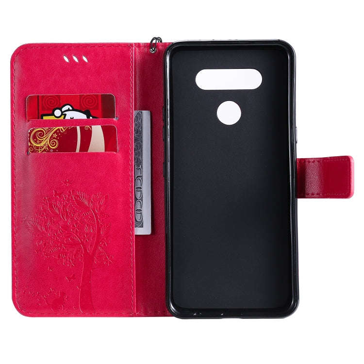 For LG K51 Tree & Cat Embossed Pattern Horizontal Flip Leather Case with Holder & Card Slots & Wa...