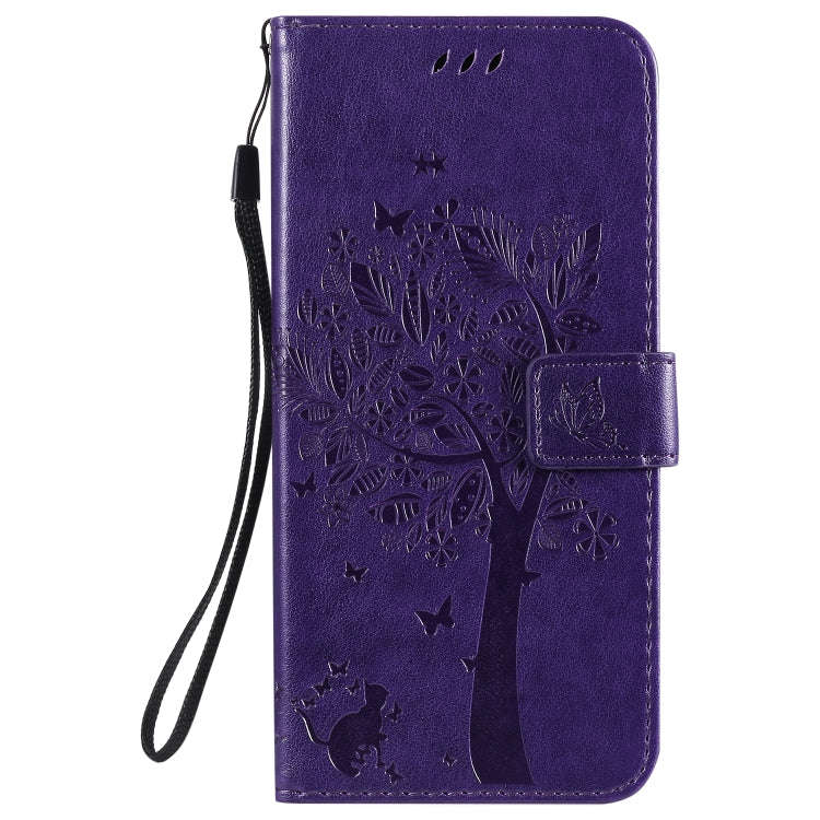 For LG K51 Tree & Cat Embossed Pattern Horizontal Flip Leather Case with Holder & Card Slots & Wa...