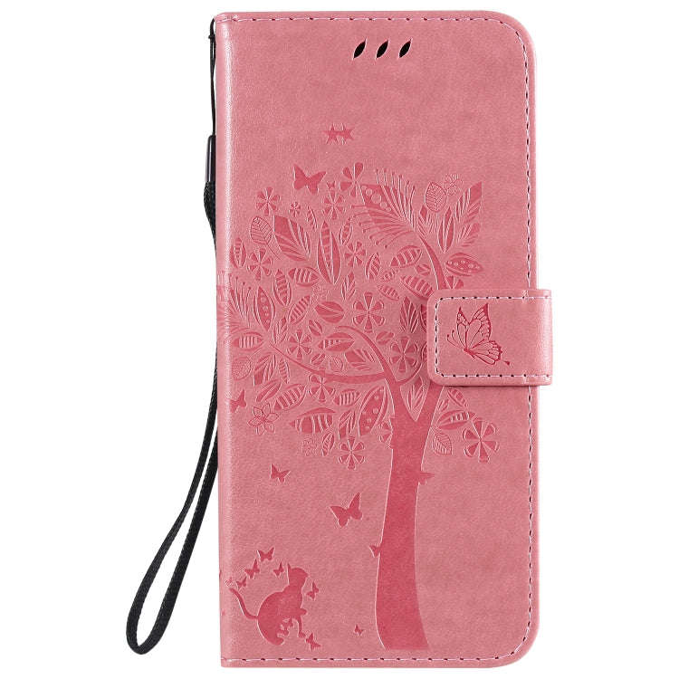 For LG K51 Tree & Cat Embossed Pattern Horizontal Flip Leather Case with Holder & Card Slots & Wa...