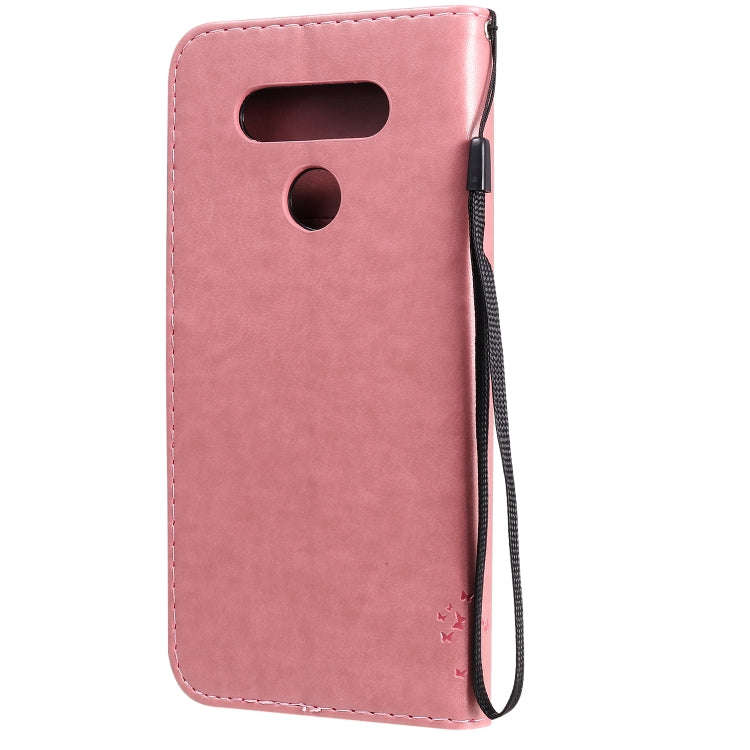 For LG K51 Tree & Cat Embossed Pattern Horizontal Flip Leather Case with Holder & Card Slots & Wa...