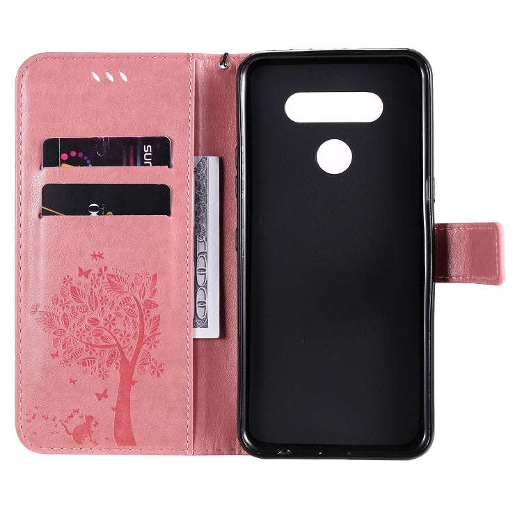 For LG K51 Tree & Cat Embossed Pattern Horizontal Flip Leather Case with Holder & Card Slots & Wa...