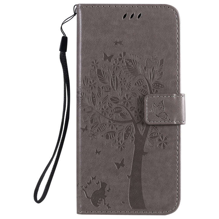 For LG K51 Tree & Cat Embossed Pattern Horizontal Flip Leather Case with Holder & Card Slots & Wa...