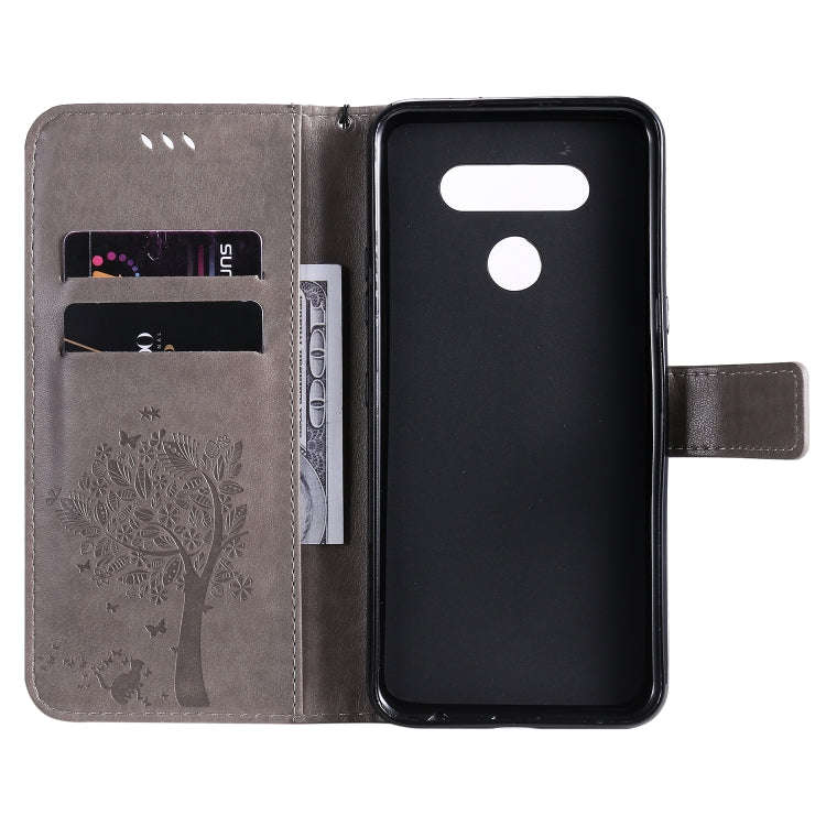 For LG K51 Tree & Cat Embossed Pattern Horizontal Flip Leather Case with Holder & Card Slots & Wa...