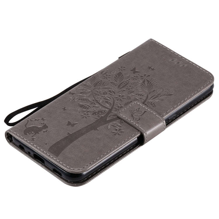 For LG K51 Tree & Cat Embossed Pattern Horizontal Flip Leather Case with Holder & Card Slots & Wa...