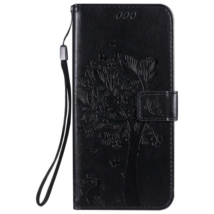 For LG K51 Tree & Cat Embossed Pattern Horizontal Flip Leather Case with Holder & Card Slots & Wa...