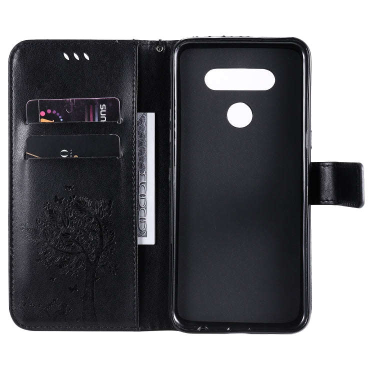 For LG K51 Tree & Cat Embossed Pattern Horizontal Flip Leather Case with Holder & Card Slots & Wa...