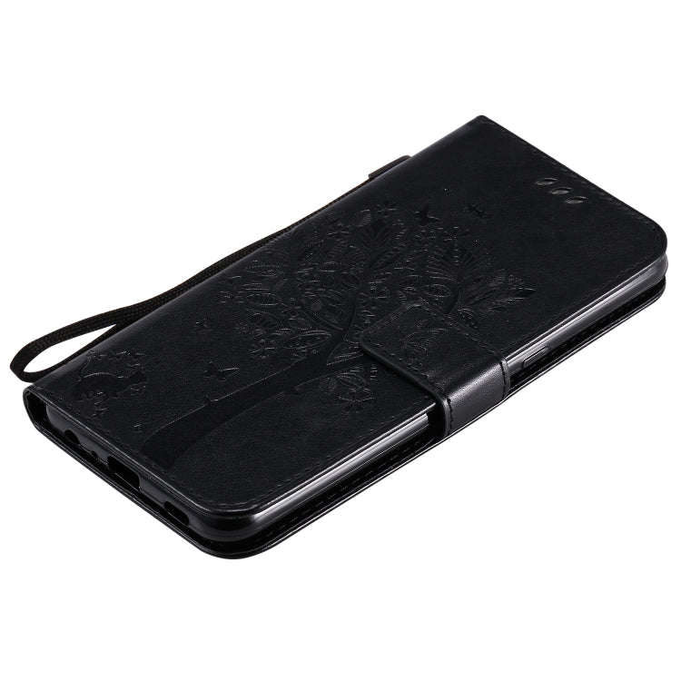For LG K51 Tree & Cat Embossed Pattern Horizontal Flip Leather Case with Holder & Card Slots & Wa...