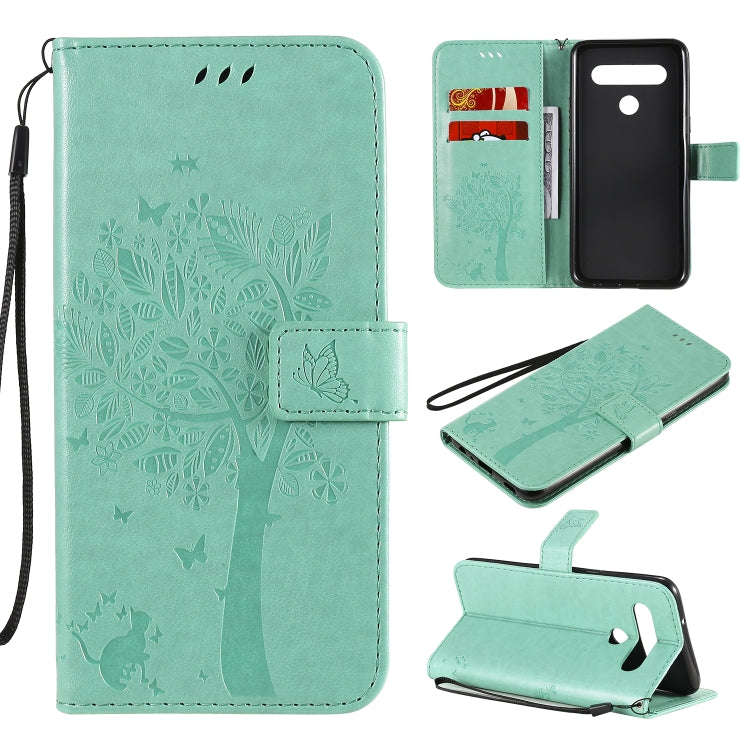For LG K61 Tree & Cat Embossed Pattern Horizontal Flip Leather Case with Holder & Card Slots & Wa...