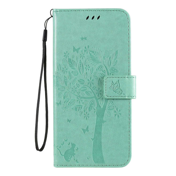 For LG K61 Tree & Cat Embossed Pattern Horizontal Flip Leather Case with Holder & Card Slots & Wa...