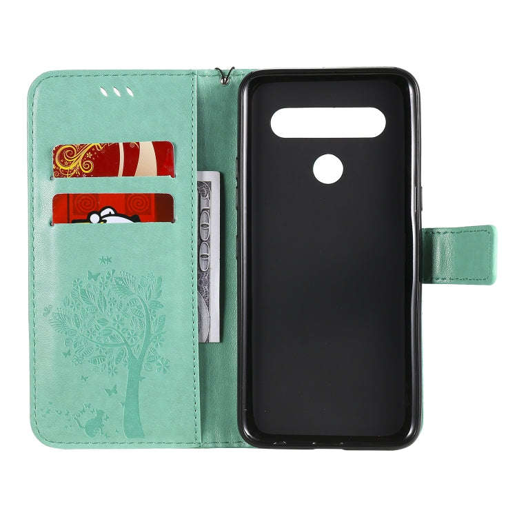 For LG K61 Tree & Cat Embossed Pattern Horizontal Flip Leather Case with Holder & Card Slots & Wa...