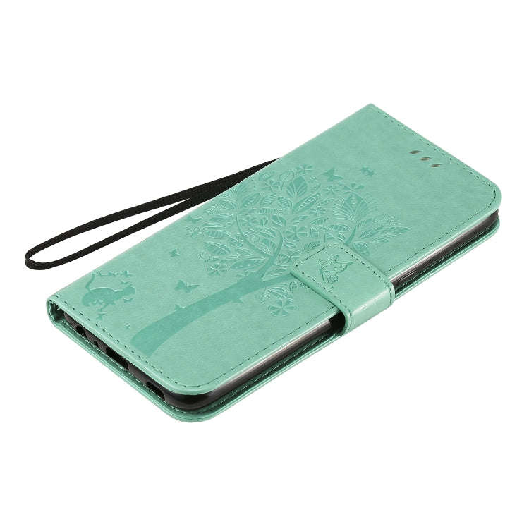 For LG K61 Tree & Cat Embossed Pattern Horizontal Flip Leather Case with Holder & Card Slots & Wa...