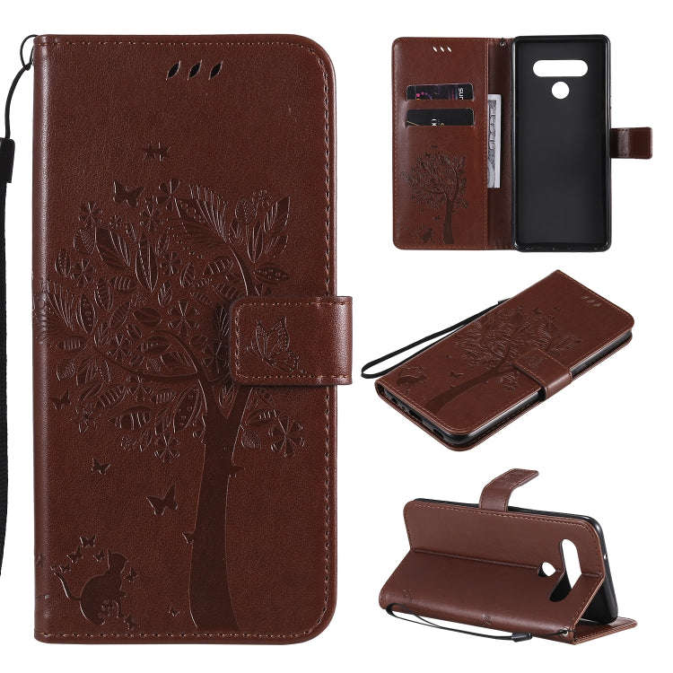 For LG K61 Tree & Cat Embossed Pattern Horizontal Flip Leather Case with Holder & Card Slots & Wa...