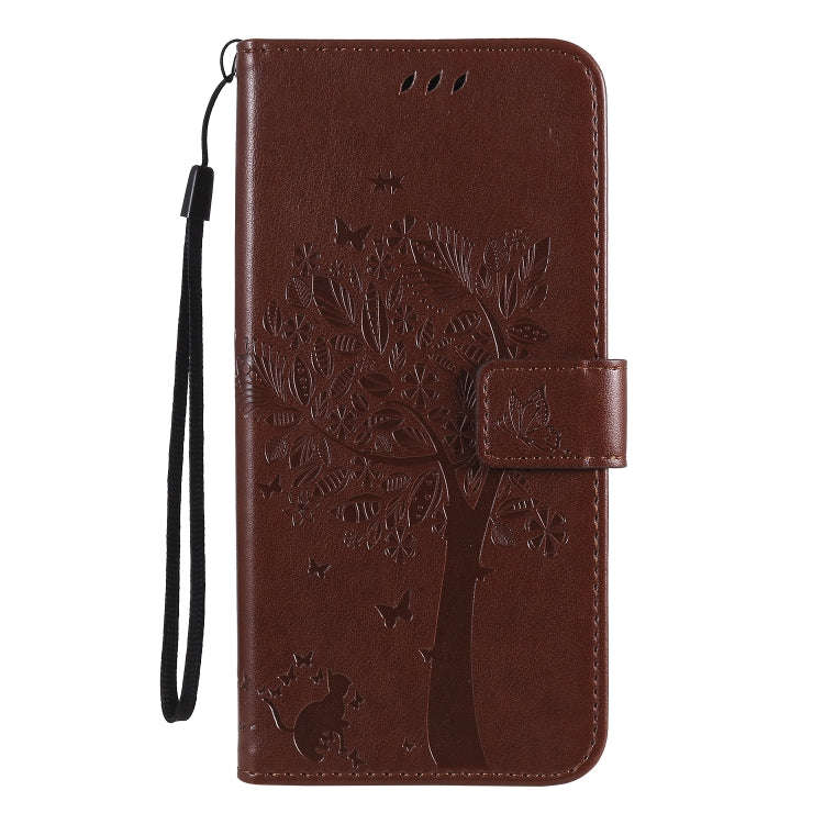 For LG K61 Tree & Cat Embossed Pattern Horizontal Flip Leather Case with Holder & Card Slots & Wa...