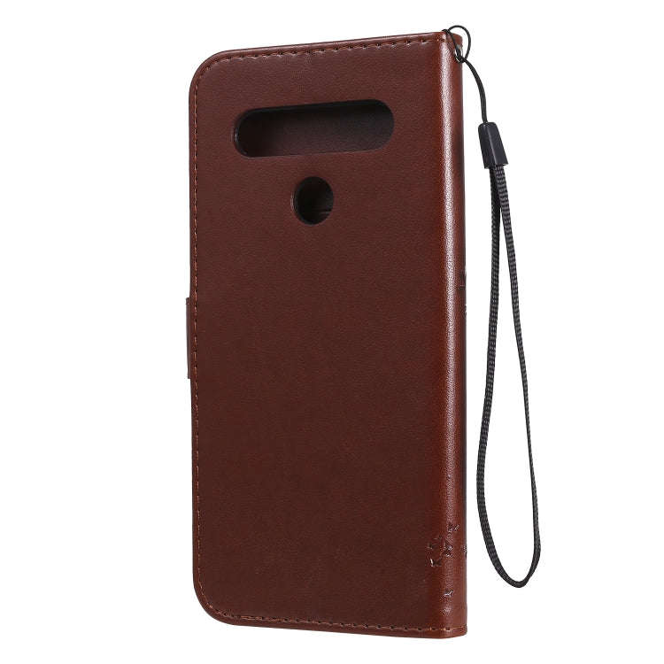 For LG K61 Tree & Cat Embossed Pattern Horizontal Flip Leather Case with Holder & Card Slots & Wa...