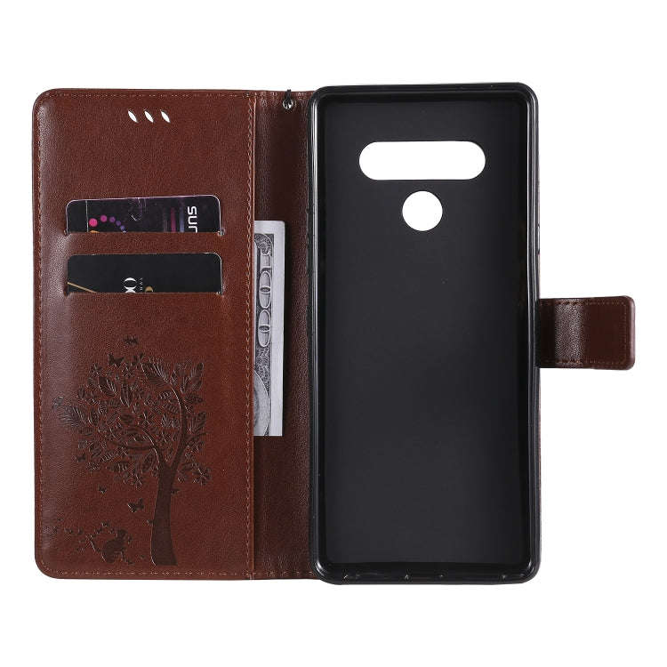 For LG K61 Tree & Cat Embossed Pattern Horizontal Flip Leather Case with Holder & Card Slots & Wa...