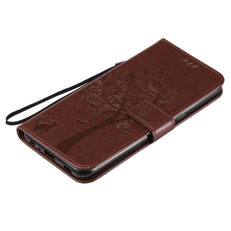 For LG K61 Tree & Cat Embossed Pattern Horizontal Flip Leather Case with Holder & Card Slots & Wa...