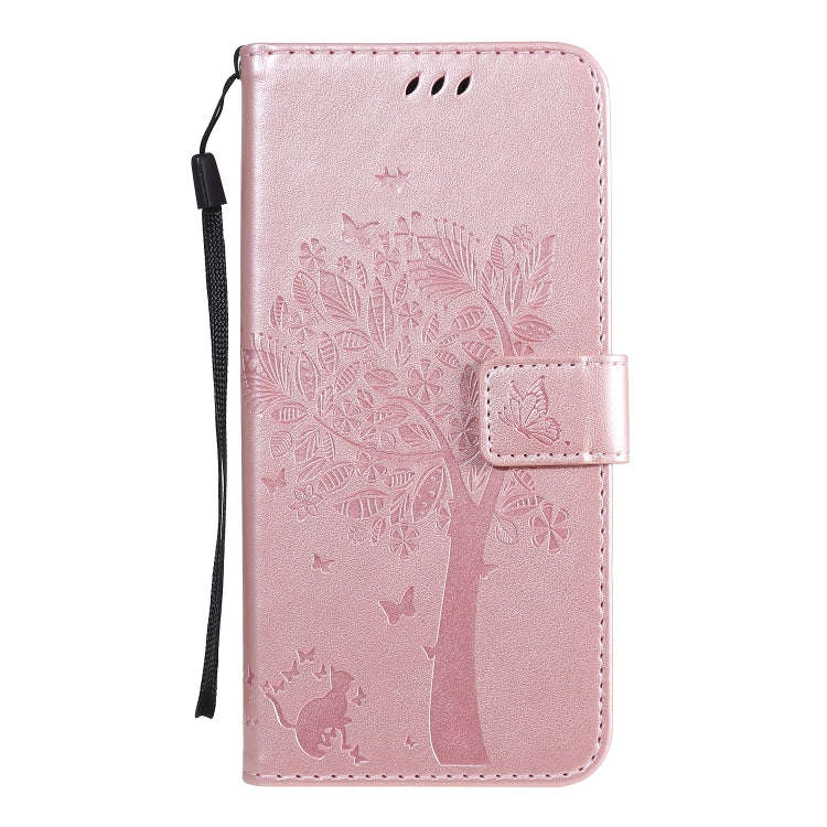 For LG K61 Tree & Cat Embossed Pattern Horizontal Flip Leather Case with Holder & Card Slots & Wa...