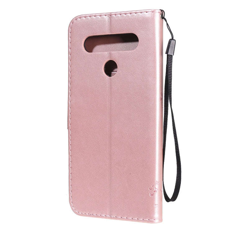 For LG K61 Tree & Cat Embossed Pattern Horizontal Flip Leather Case with Holder & Card Slots & Wa...
