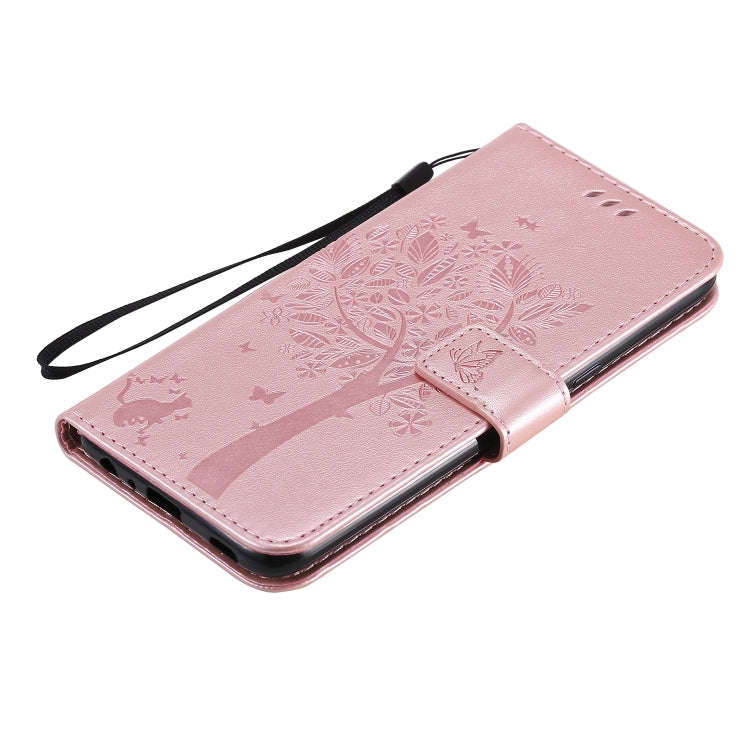 For LG K61 Tree & Cat Embossed Pattern Horizontal Flip Leather Case with Holder & Card Slots & Wa...