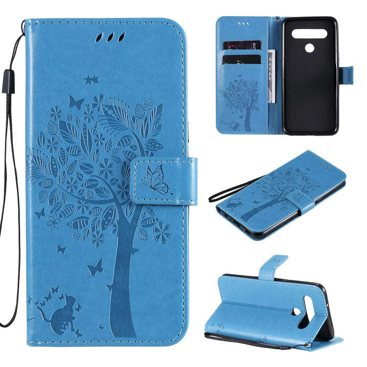 For LG K61 Tree & Cat Embossed Pattern Horizontal Flip Leather Case with Holder & Card Slots & Wa...