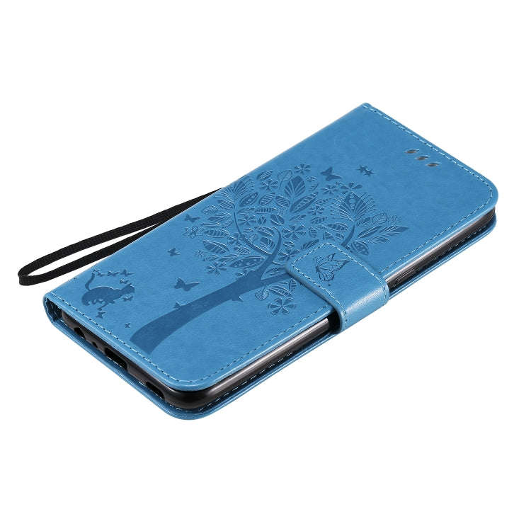 For LG K61 Tree & Cat Embossed Pattern Horizontal Flip Leather Case with Holder & Card Slots & Wa...