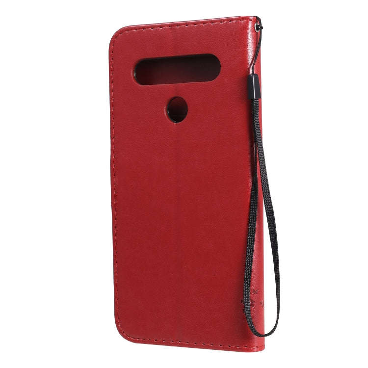 For LG K61 Tree & Cat Embossed Pattern Horizontal Flip Leather Case with Holder & Card Slots & Wa...
