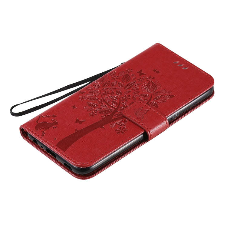 For LG K61 Tree & Cat Embossed Pattern Horizontal Flip Leather Case with Holder & Card Slots & Wa...