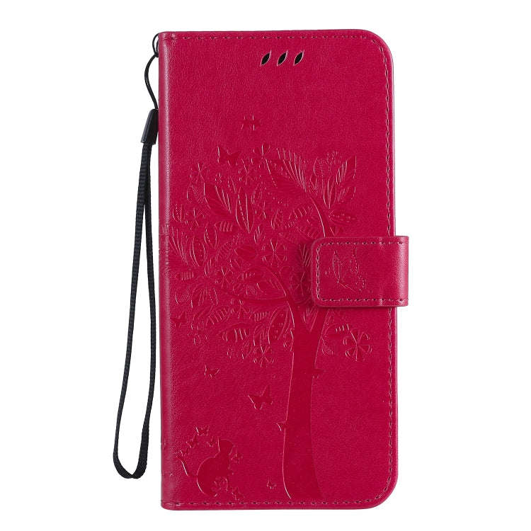 For LG K61 Tree & Cat Embossed Pattern Horizontal Flip Leather Case with Holder & Card Slots & Wa...