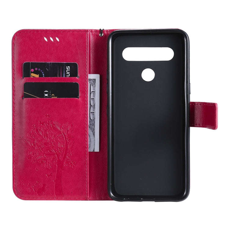 For LG K61 Tree & Cat Embossed Pattern Horizontal Flip Leather Case with Holder & Card Slots & Wa...