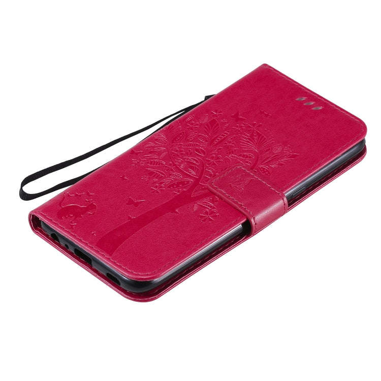 For LG K61 Tree & Cat Embossed Pattern Horizontal Flip Leather Case with Holder & Card Slots & Wa...