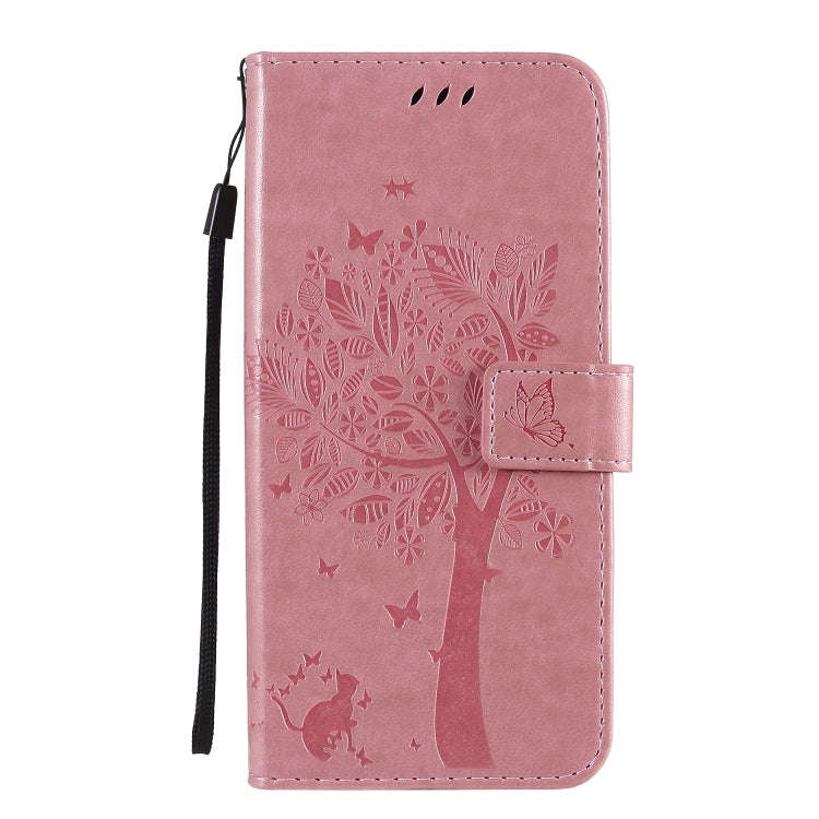 For LG K61 Tree & Cat Embossed Pattern Horizontal Flip Leather Case with Holder & Card Slots & Wa...